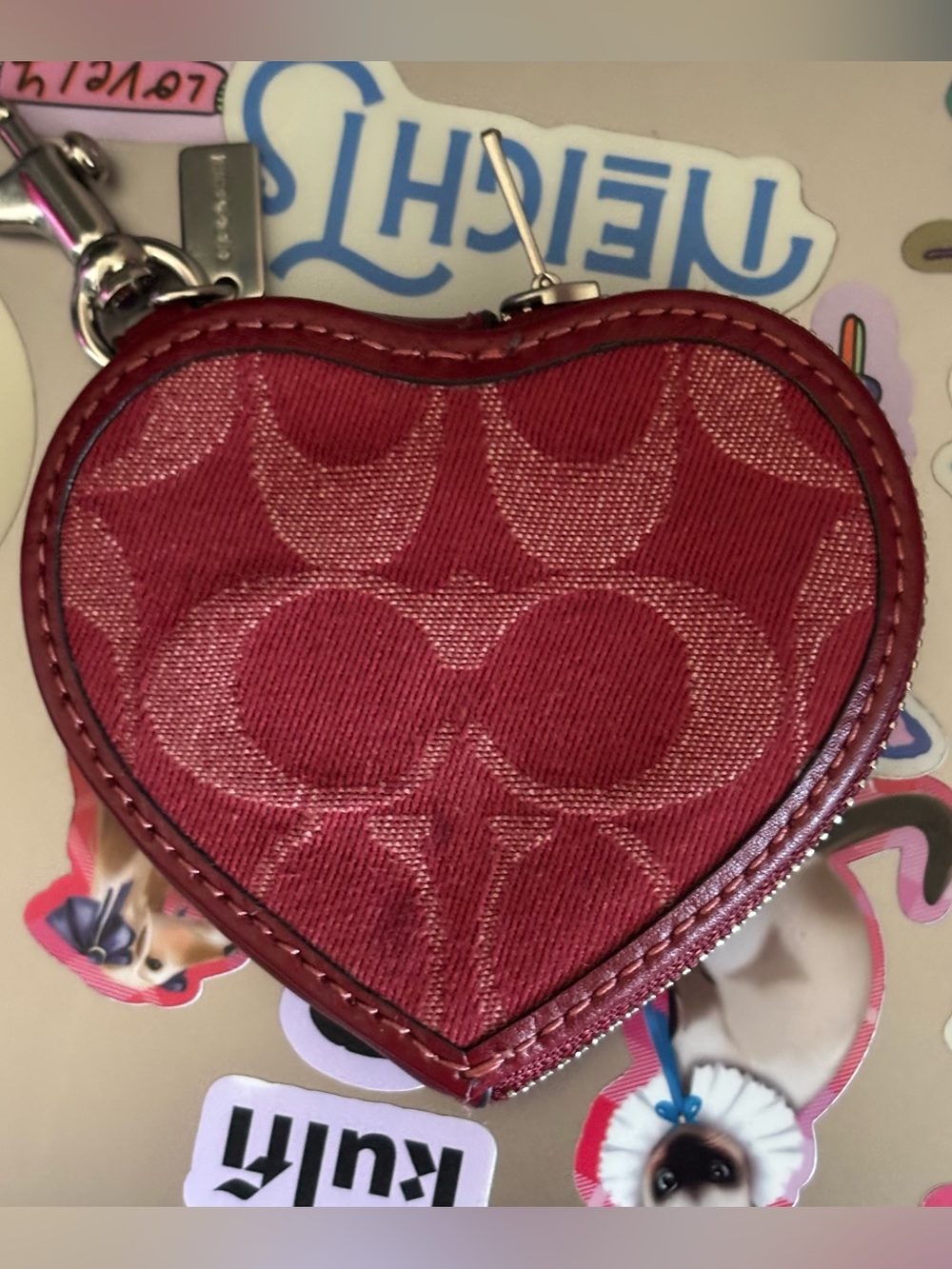 COACH Red Denim Heart Charm Coin Purse - Picture 8 of 8
